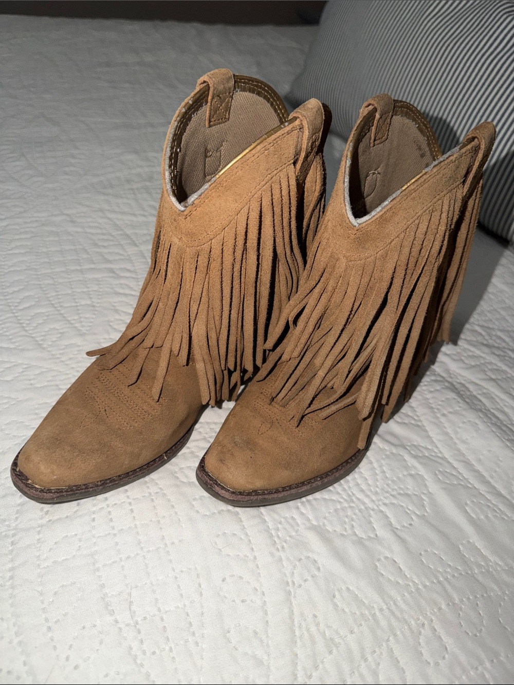 Ariat Tan Suede Fringe Kids Western Ankle Boots